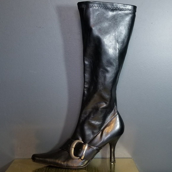 Mia Shoes - MIA Black Vegan leather Knee Boots SEXY